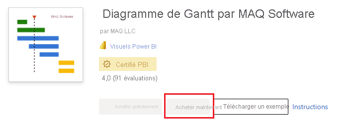 Capture d’écran d’AppSource avec le bouton Acheter maintenant mis en évidence.