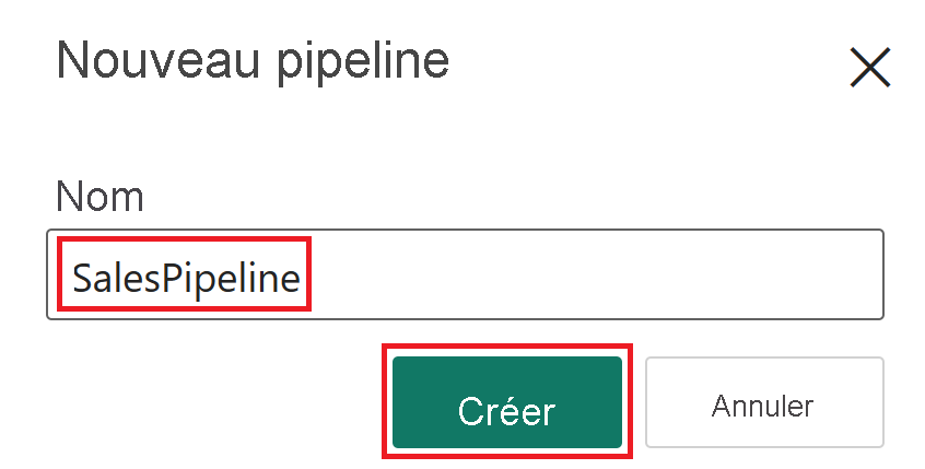 Capture d’écran de l’option de menu Nom du pipeline.