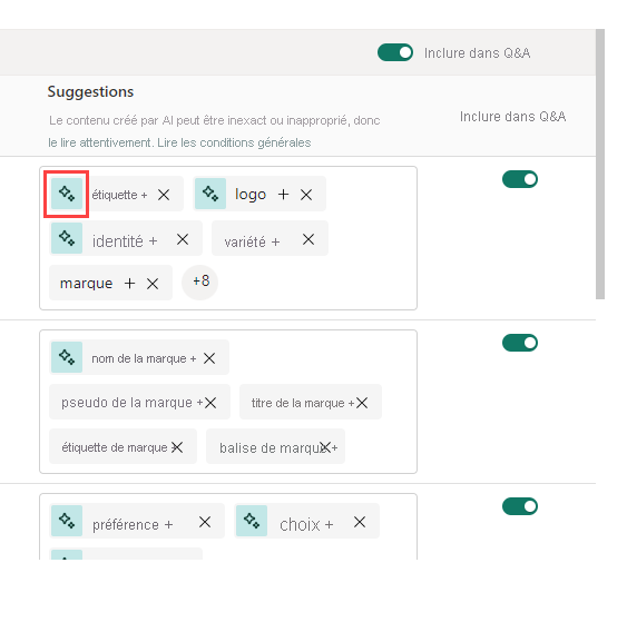 Capture d’écran des synonymes suggérés par Copilot.