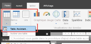 Capture d’écran de l’option Assistant Table.