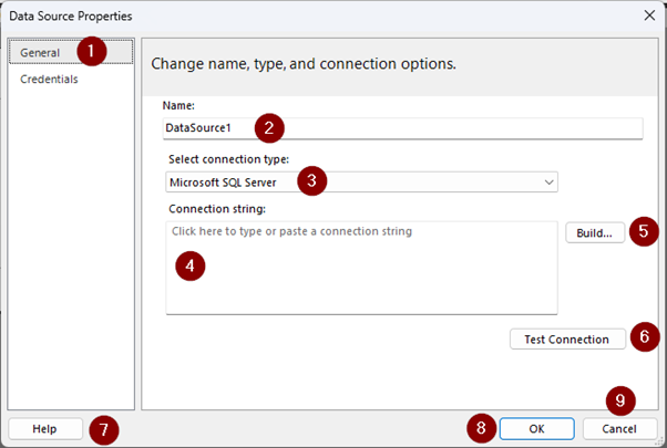 Screenshot showing Data source properties.