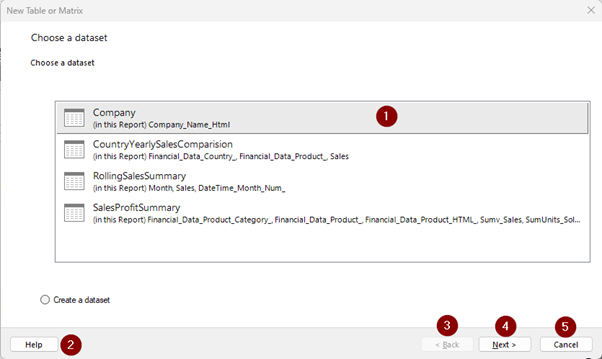 Screenshot showing Choose a dataset.