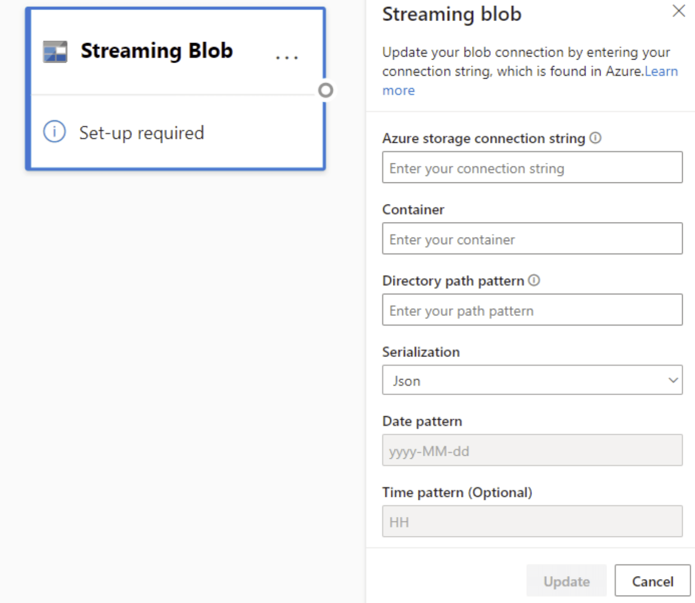  Capture d’écran de la carte Blob en streaming et du volet de configuration dans la vue de diagramme