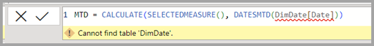 Capture d’écran de l’expression DAX incorrecte.