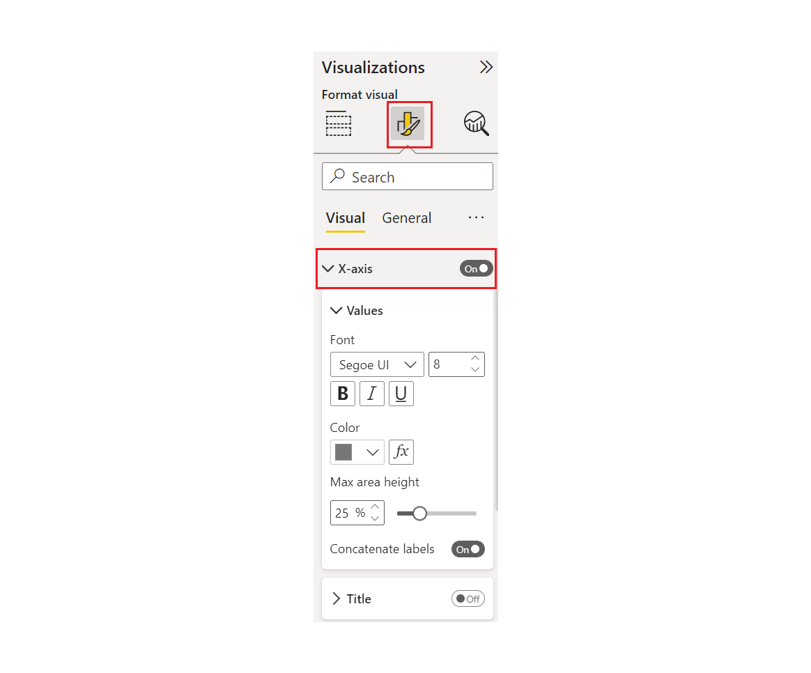 Capture d’écran des options de l’axe X.