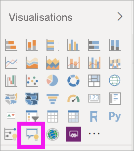 Screenshot that shows how to select the Q&A visual on the Visualizations > Build visual pane in Power BI.