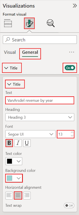 Screenshot that shows how to configure some general formatting options, including the title for the Q&A visual.