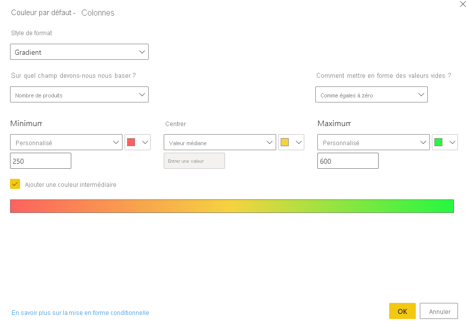 Screenshot fo Default color dialog with Color scale selected.