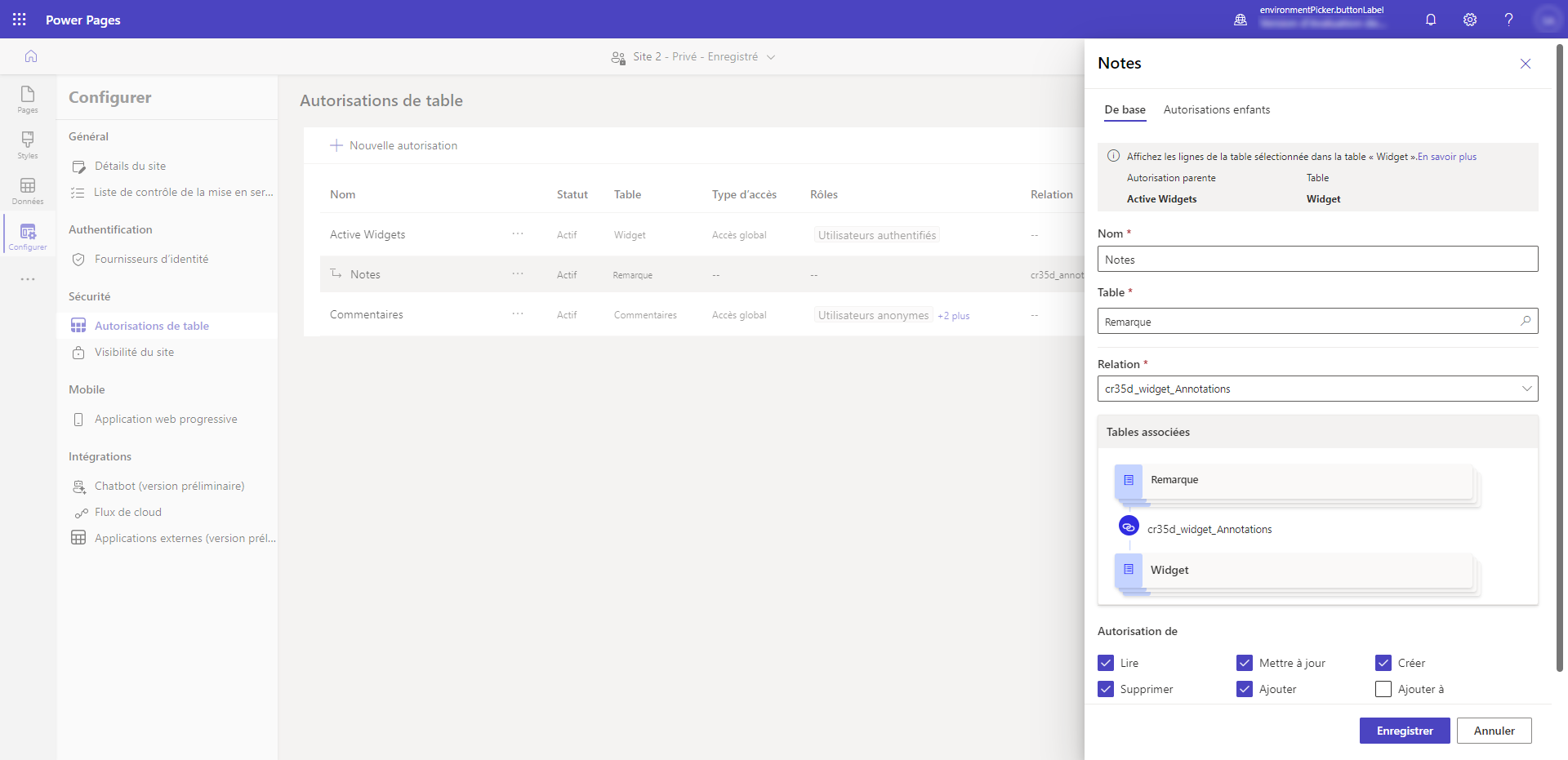 Configurer les autorisations enfant.