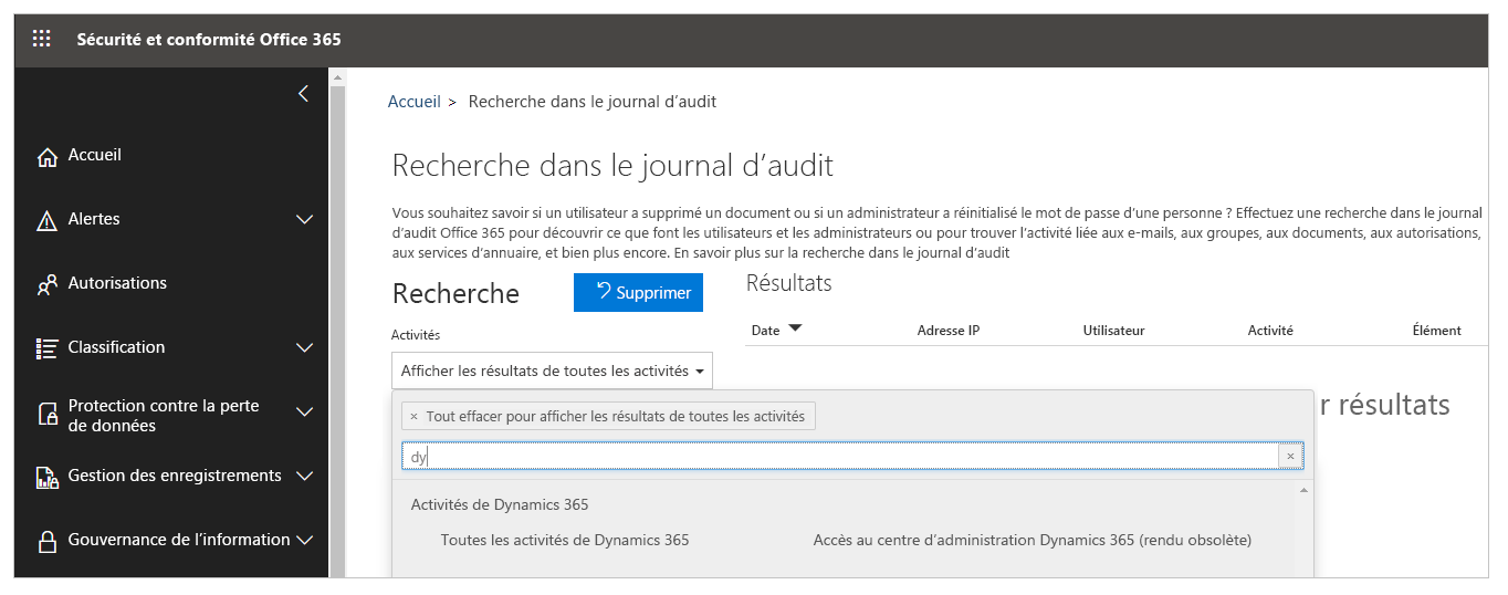 Journal d’audit Office 365.