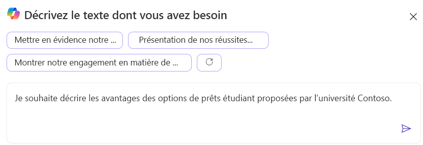 Capture d’écran de la zone de génération de texte avec une description saisie.