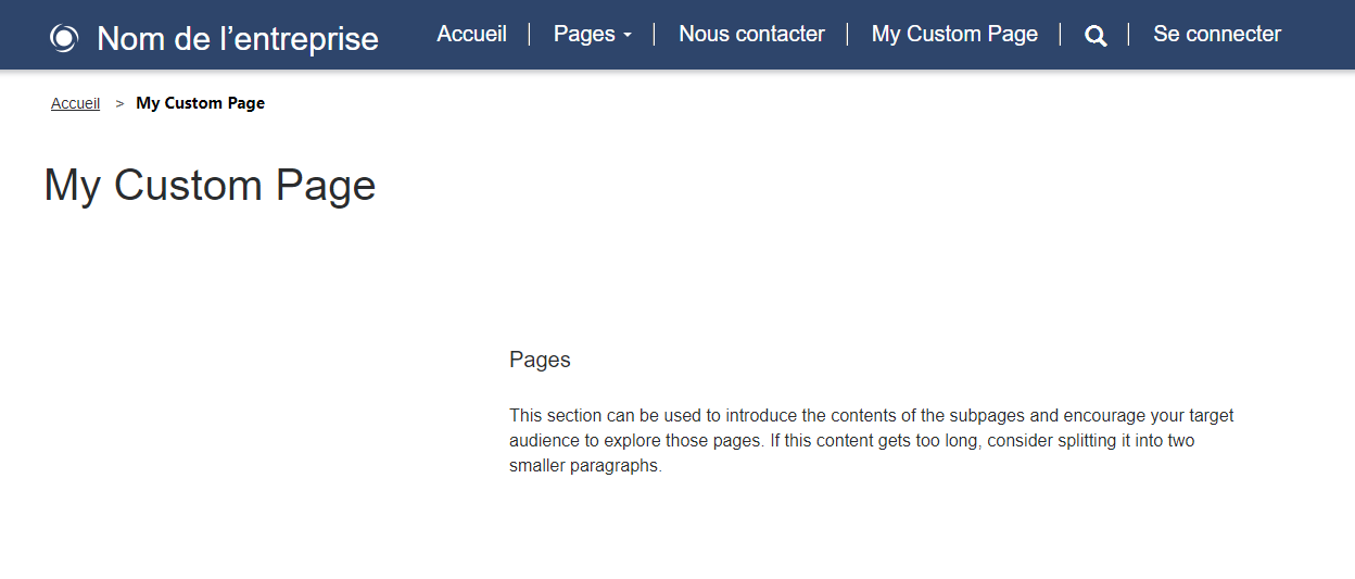 Page Web utilisant une mise en page personnalisée.