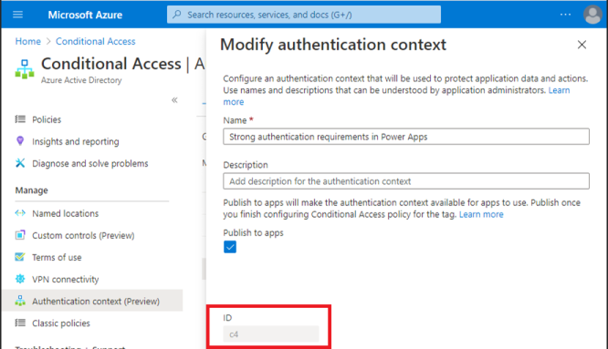 ID de contexte d’authentification Portail Azure