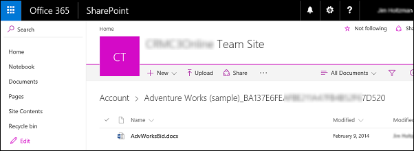 Document partagé Microsoft 365 Team Site.