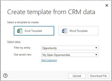 Page Créer un modèle Excel.