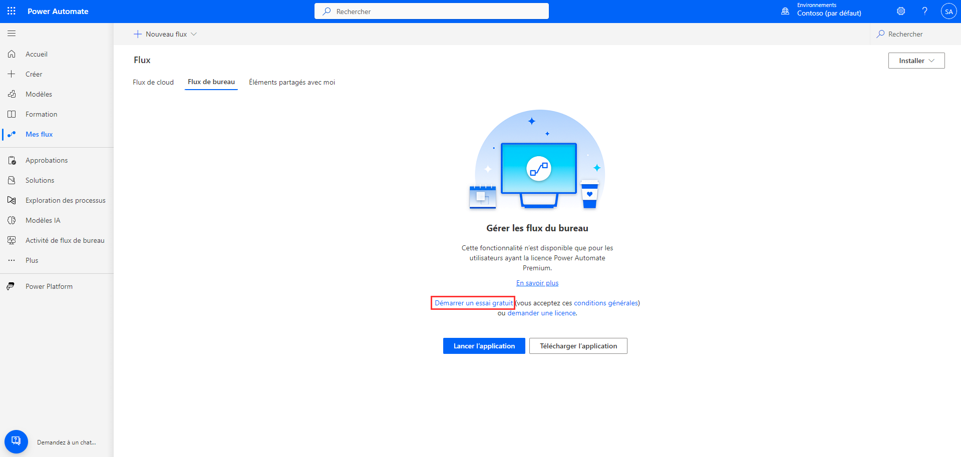 Démarrer l’essai gratuit à partir de Power Automate