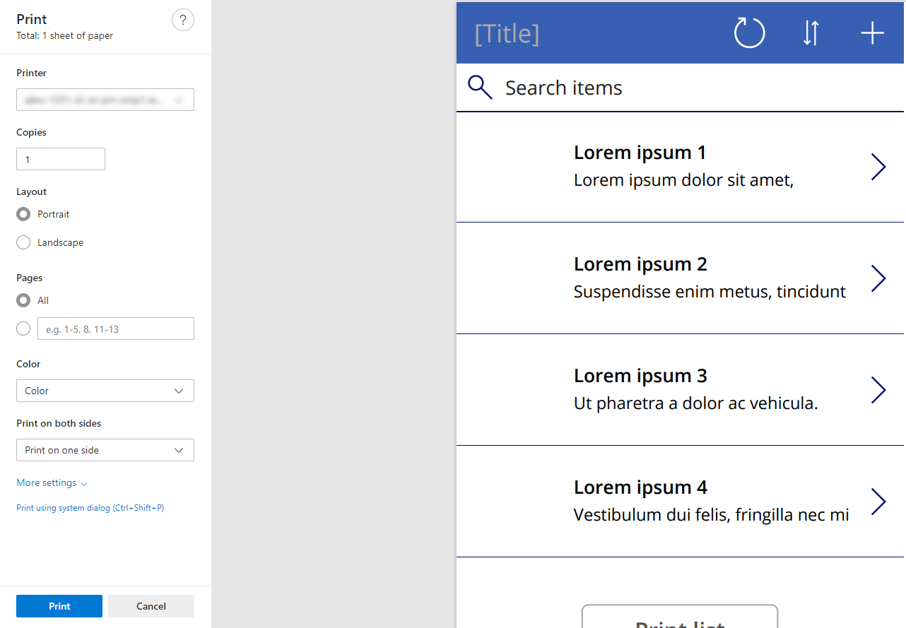 Navigateur d’impression par défaut pour imprimer ou enregistrer.