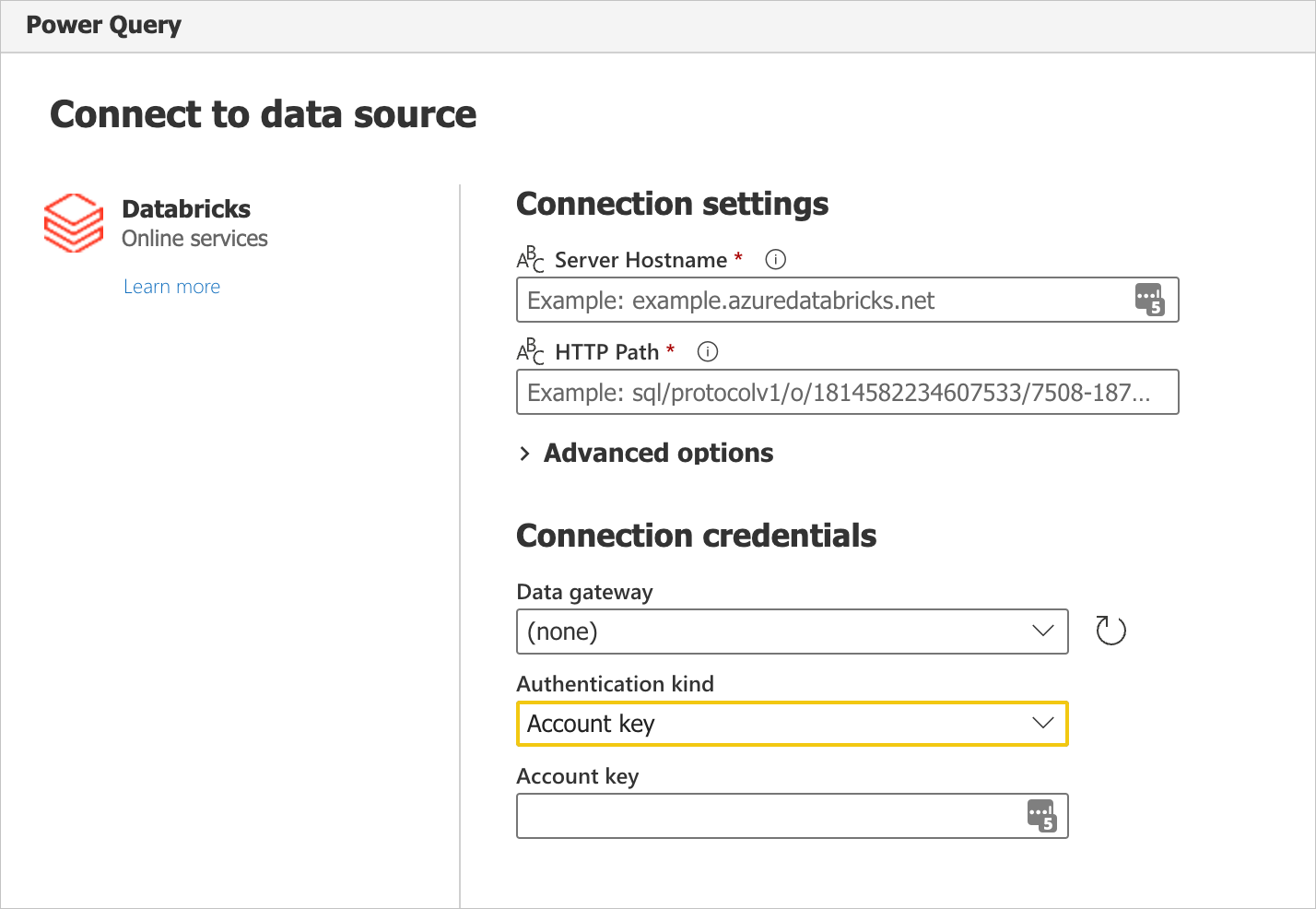 Paramètres de connexion et informations d'identification.