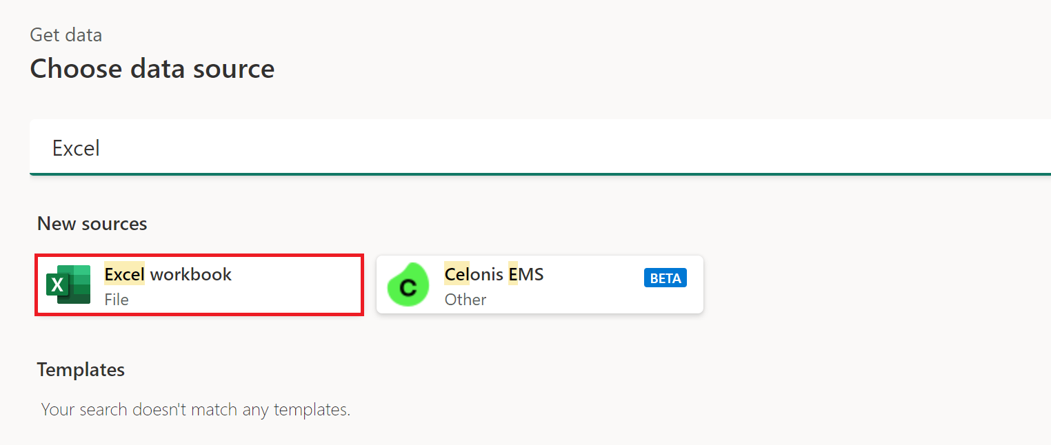 Capture d'écran de la fenêtre Obtenir des données avec le classeur Excel mis en évidence.