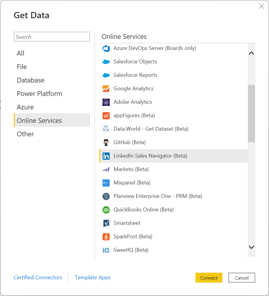 Obtenez des données dans Power BI Desktop.