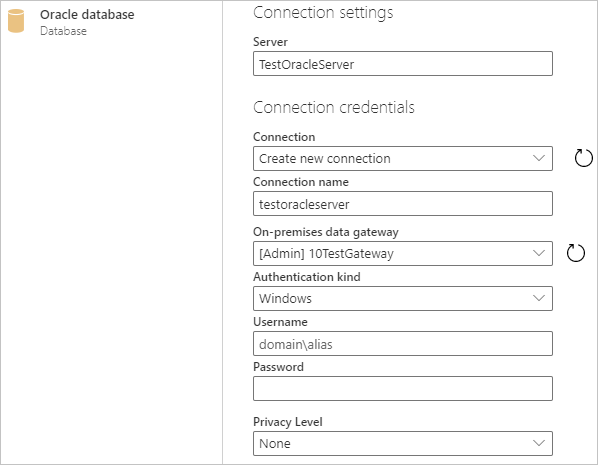 Entrer une connexion en ligne à une base de données Oracle.