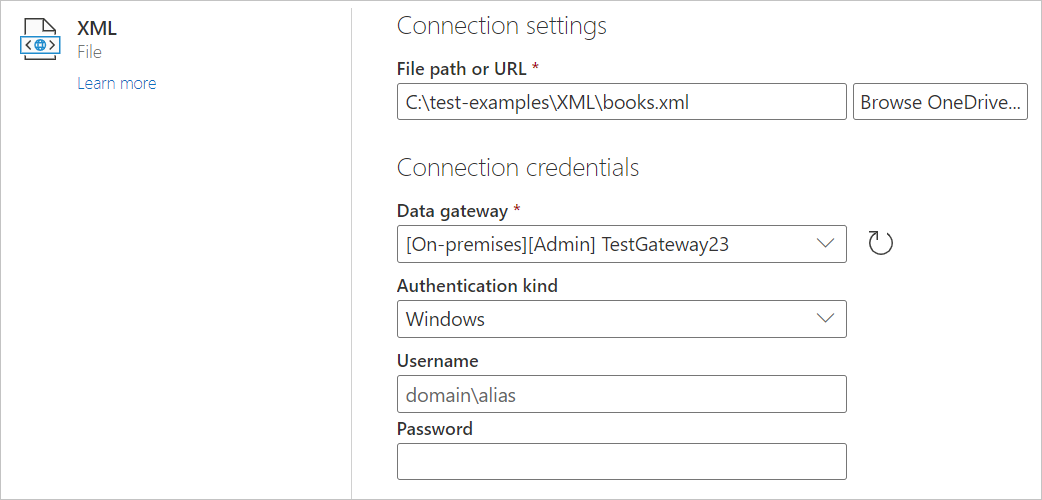 Sélection du fichier XML à partir d’un service en ligne.