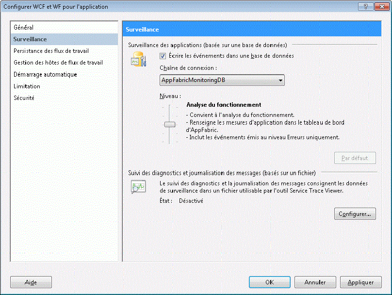 Configurer la surveillance d'AppFabric