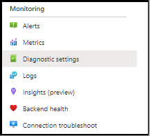 Capture d’écran montrant la configuration des paramètres de diagnostic pour une ressource Application Gateway.