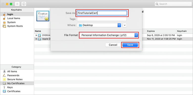 Exporter un certificat au format p12