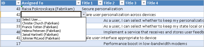 Assigned to field, Drop-down menu shows most recently used values