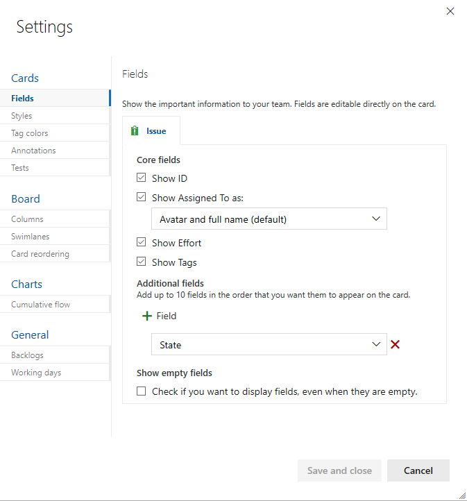 Settings,Fields dialog