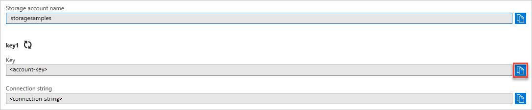 Capture d’écran montrant comment copier votre clé de compte à partir du portail Azure