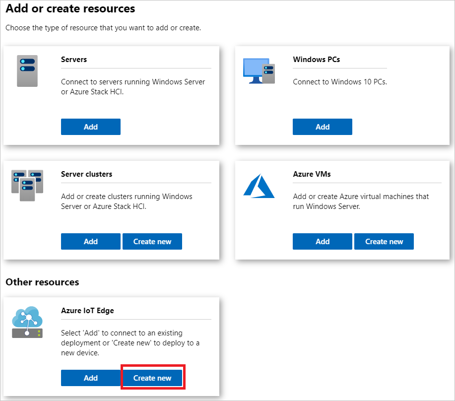 Sélectionnez Créer sur la vignette Azure IoT Edge dans Windows Admin Center.