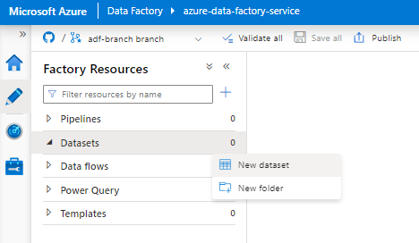 Capture d’écran montrant comment choisir un nouveau jeu de données dans Azure Data Factory pour Snowflake.