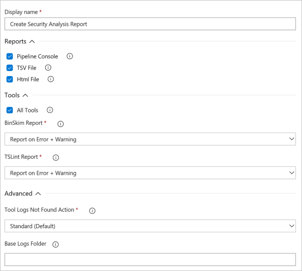 Configuration de la tâche de build Rapport de sécurité