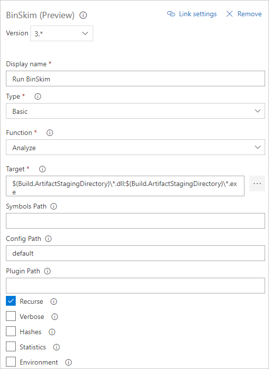 Configuration de la tâche de build BinSkim