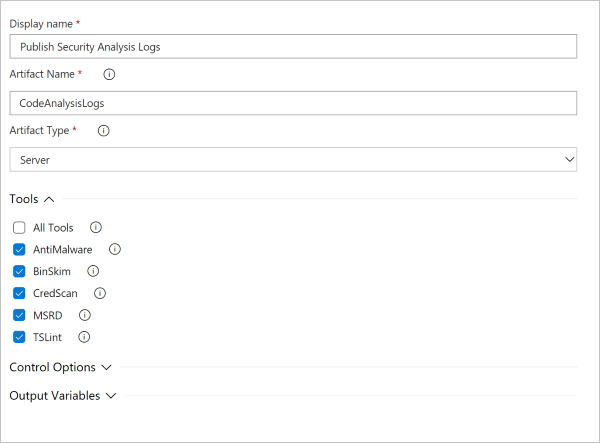 Configuration de la tâche de build Publier les journaux d’analyse de la sécurité