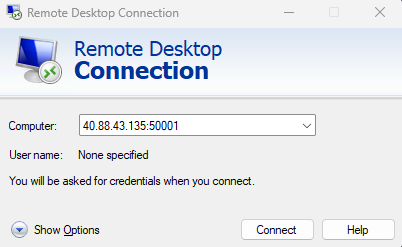 Capture d’écran de l’application Bureau à distance à partir de l’ordinateur Windows.