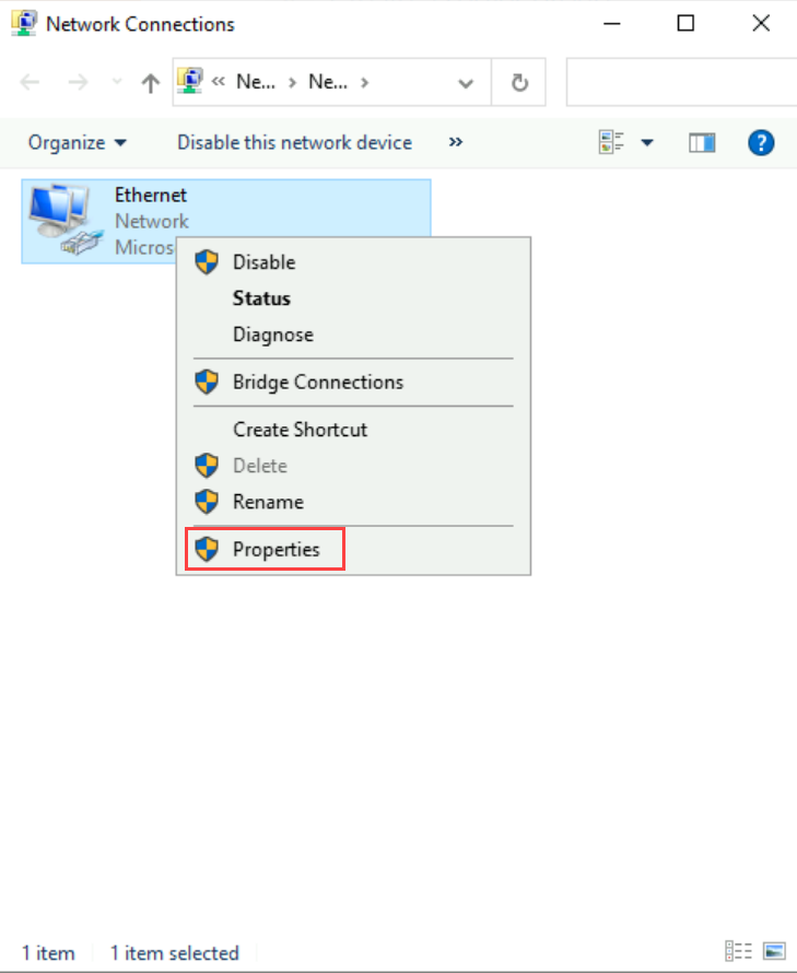 Capture d’écran de la sélection de l’interface réseau dans le système d’exploitation Windows.