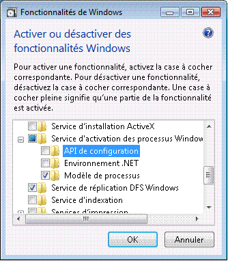 Boîte de dialogue Activer ou désactiver des fonctionnalités Windows