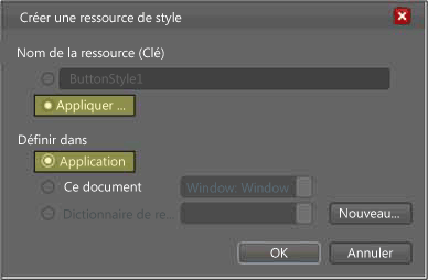 Boîte de dialogue Créer une ressource de style
