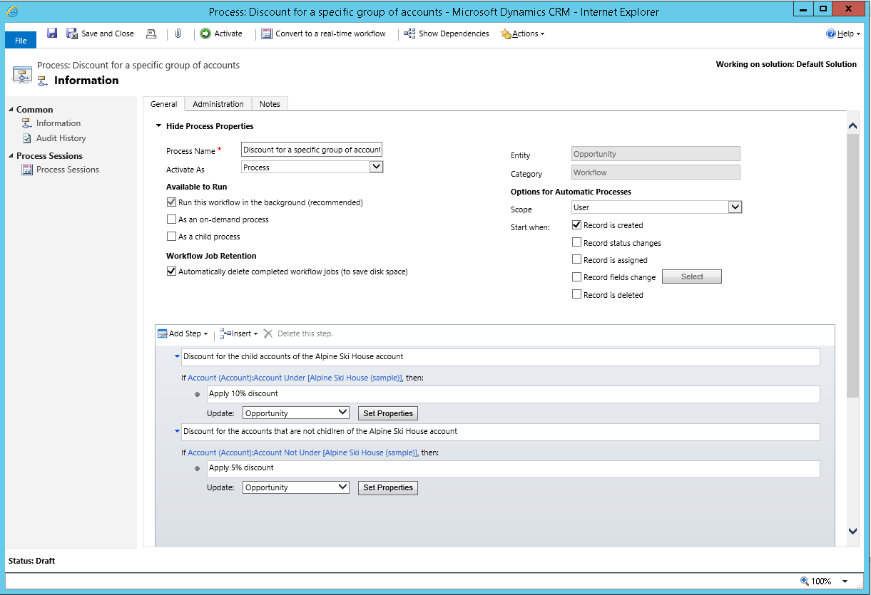 Processus de workflow avec opérateurs « sous/pas sous »