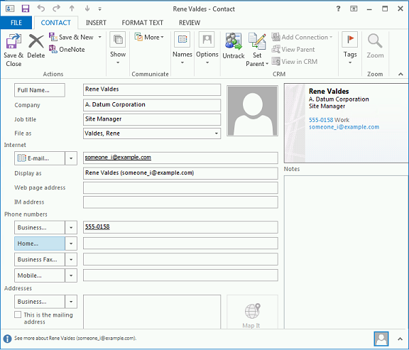 Contact de formulaire Jonathan Haas dans Dynamics CRM