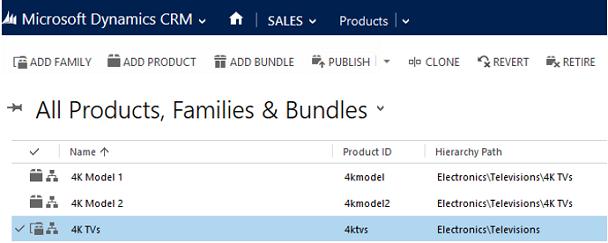 Créer une famille de produits dans Dynamics CRM