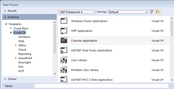 Boîte de dialogue Nouveau projet d'application de console dans Dynamics 365