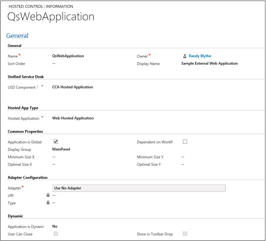 Capture d'écran de la configuration de l'application Web dans Dynamics 365