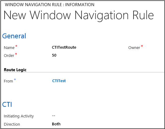 Nouvelle règle de navigation dans la fenêtre pour acheminer l'événement CTI