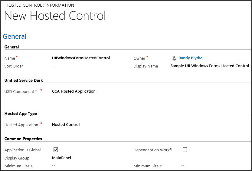 Nouveau contrôle hébergé dans Unified Service Desk