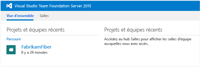 Sélectionner un projet d'équipe à partir de la page d'accueil TFS