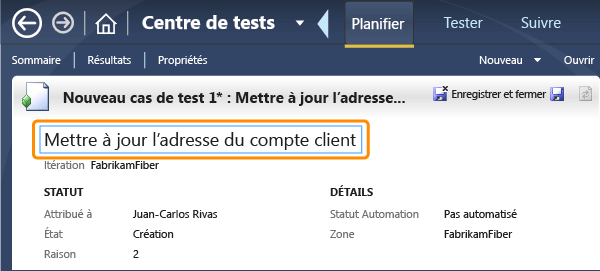 Donner un titre au cas de test